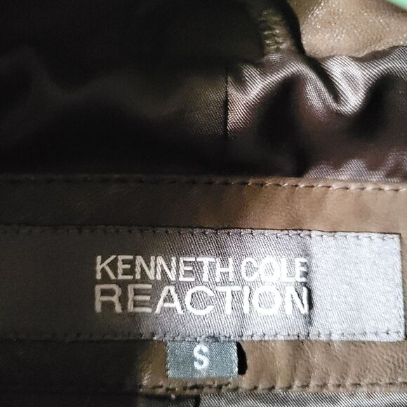 Kenneth Cole Reaction Women Size Small Chocolate Brown Leather Jacket Military - Picture 6 of 12
